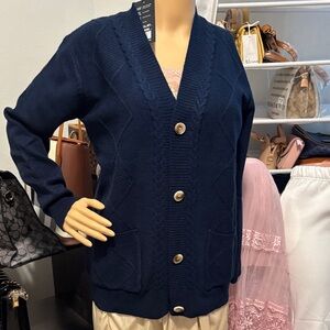 Classic Navy Button-Front Women’s Cardigan Sweater